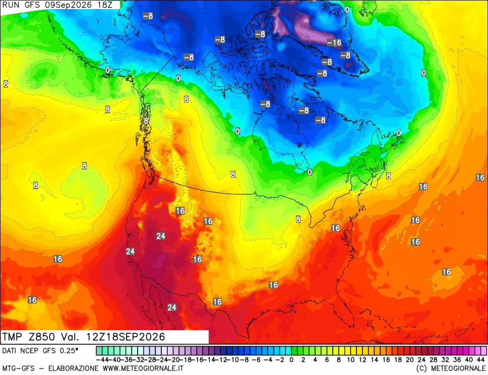 mappa 850 hPa Temp