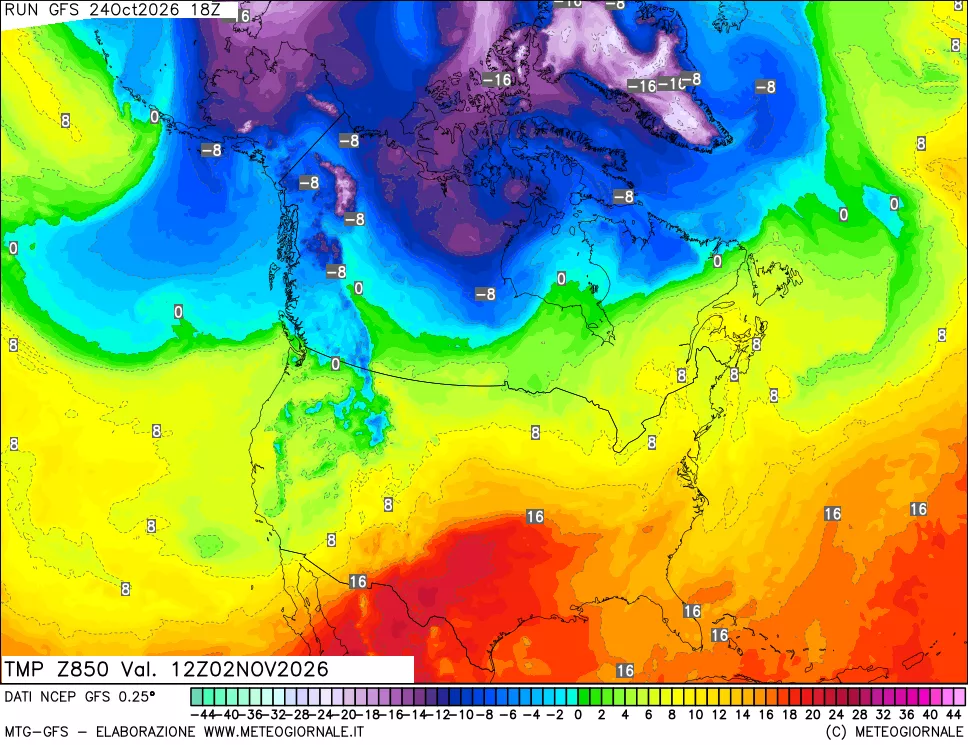 mappa 850 hPa Temp