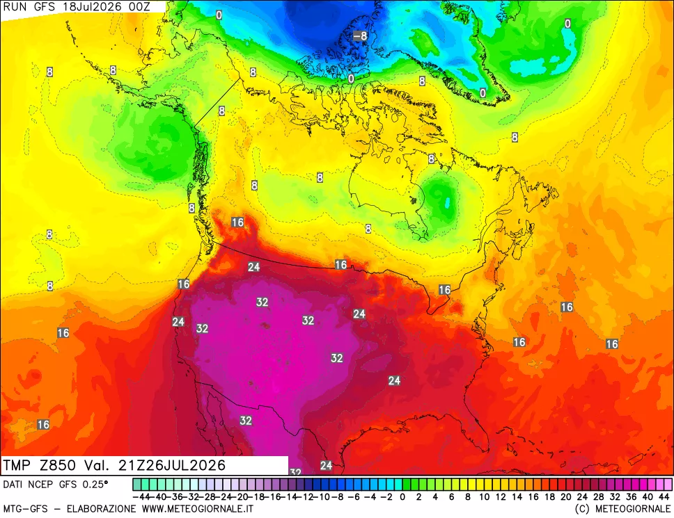 mappa 850 hPa Temp