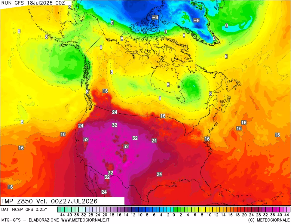 mappa 850 hPa Temp