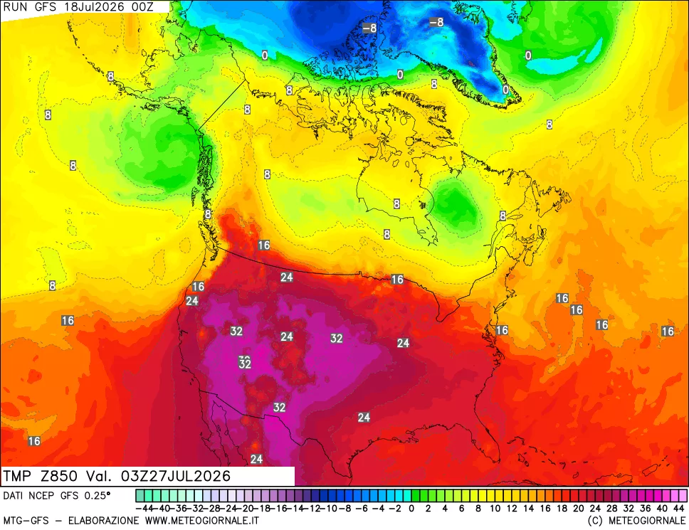 mappa 850 hPa Temp