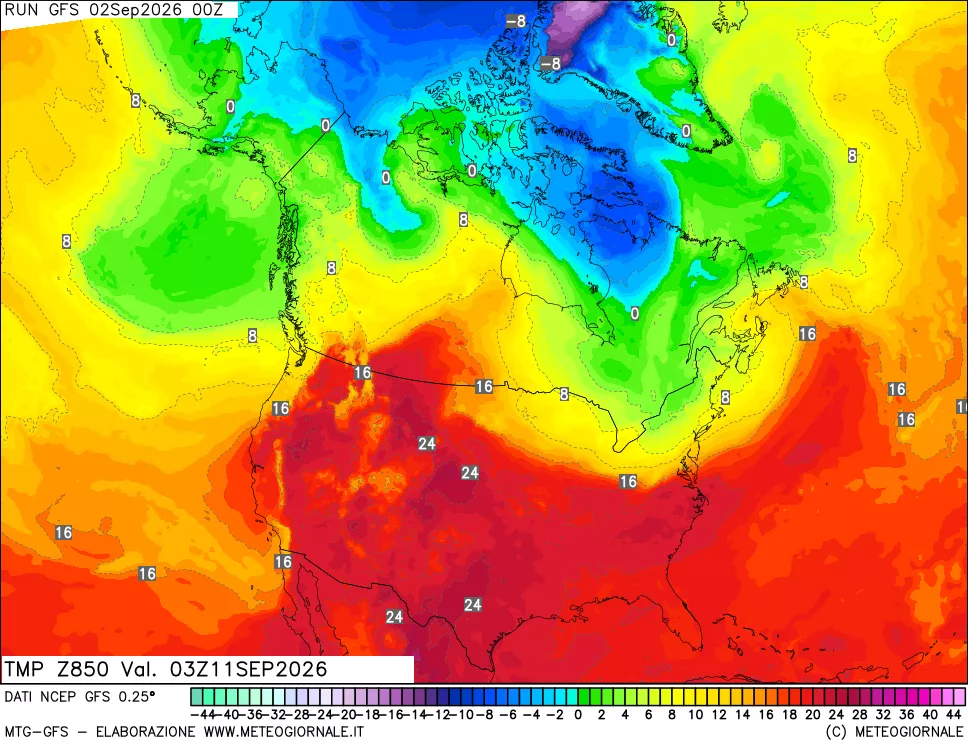 mappa 850 hPa Temp