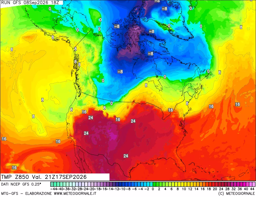 mappa 850 hPa Temp
