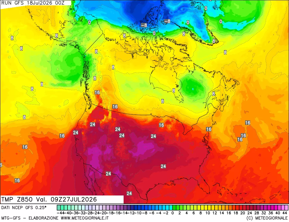 mappa 850 hPa Temp