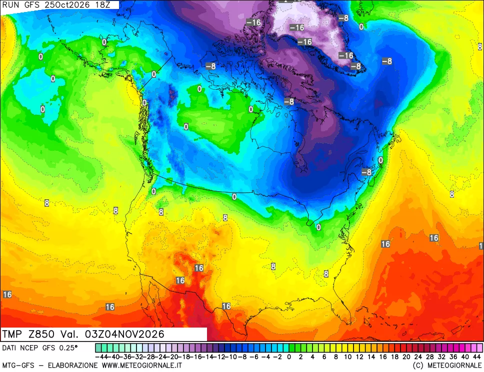 mappa 850 hPa Temp