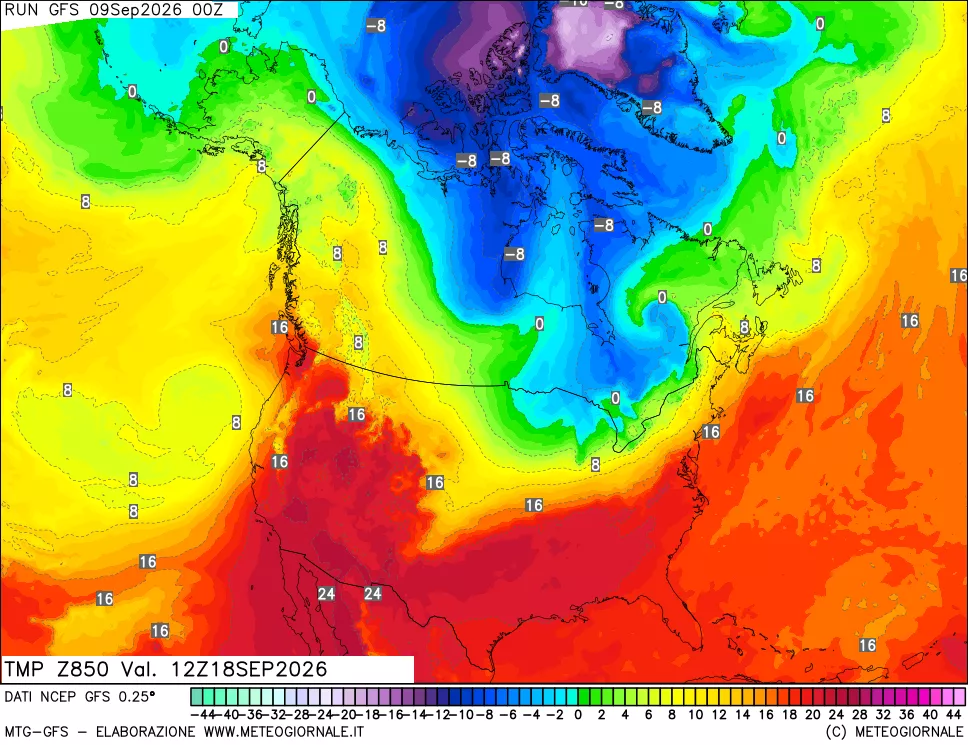 mappa 850 hPa Temp