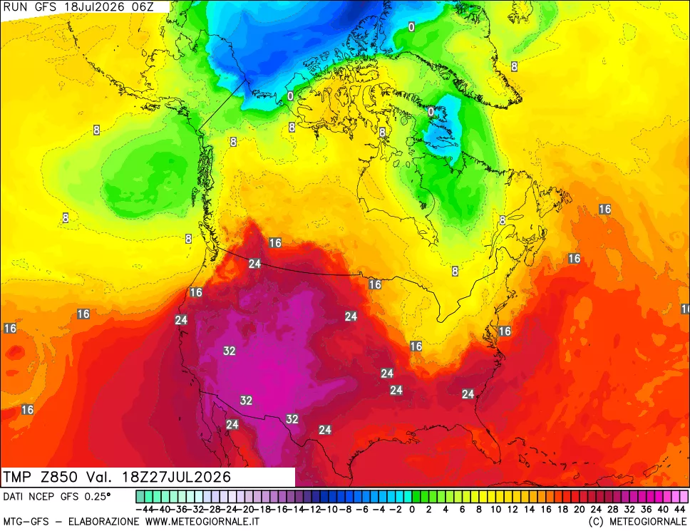 mappa 850 hPa Temp