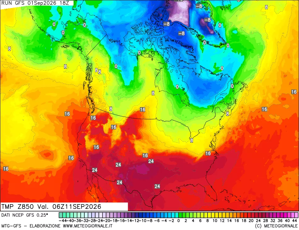 mappa 850 hPa Temp