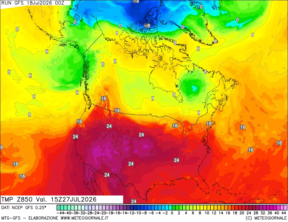 mappa 850 hPa Temp