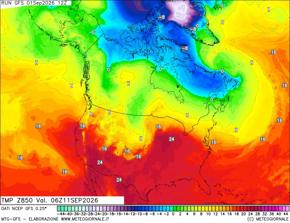 mappa 850 hPa Temp