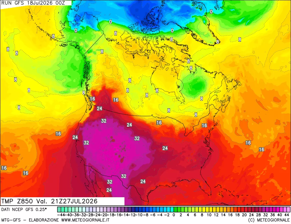 mappa 850 hPa Temp