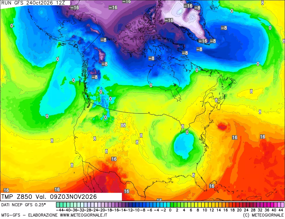 mappa 850 hPa Temp