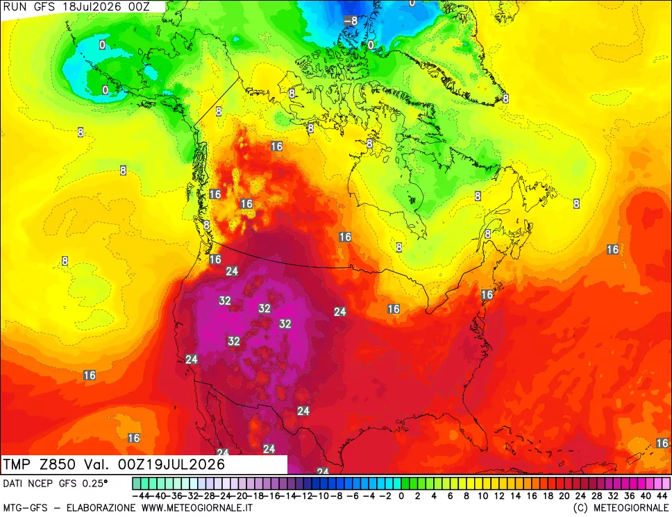 mappa 850 hPa Temp