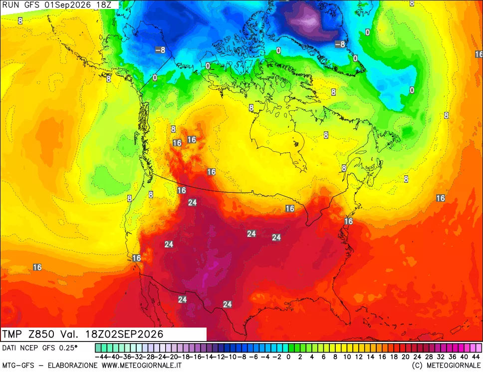 mappa 850 hPa Temp
