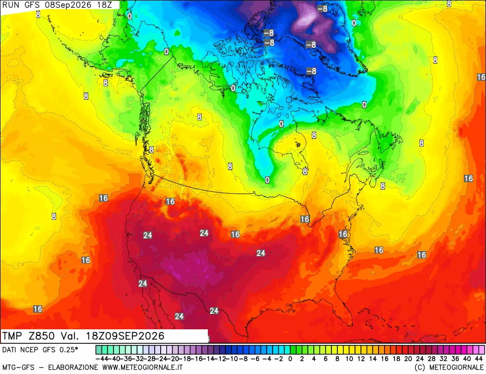 mappa 850 hPa Temp