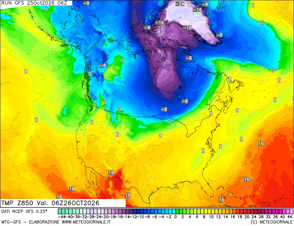 mappa 850 hPa Temp
