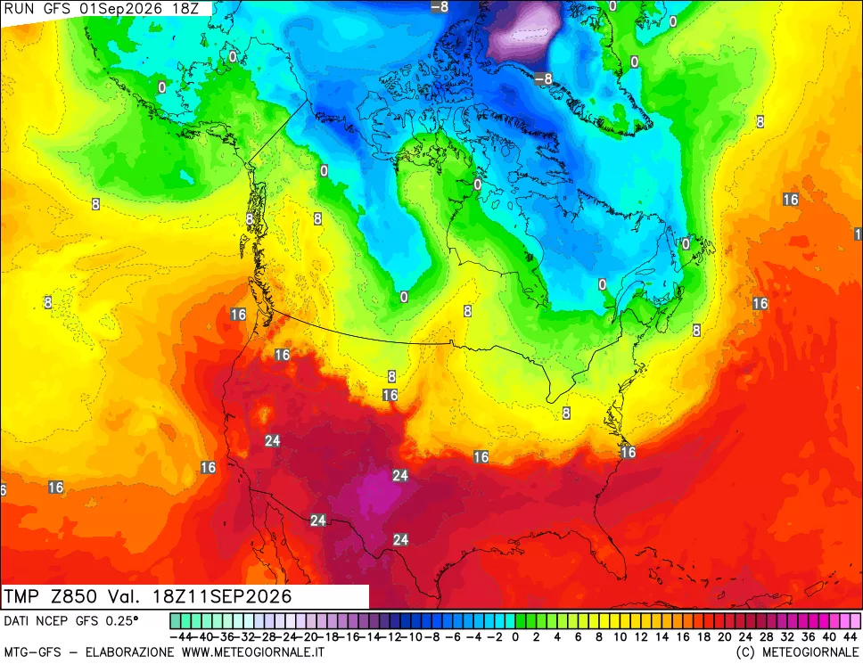 mappa 850 hPa Temp