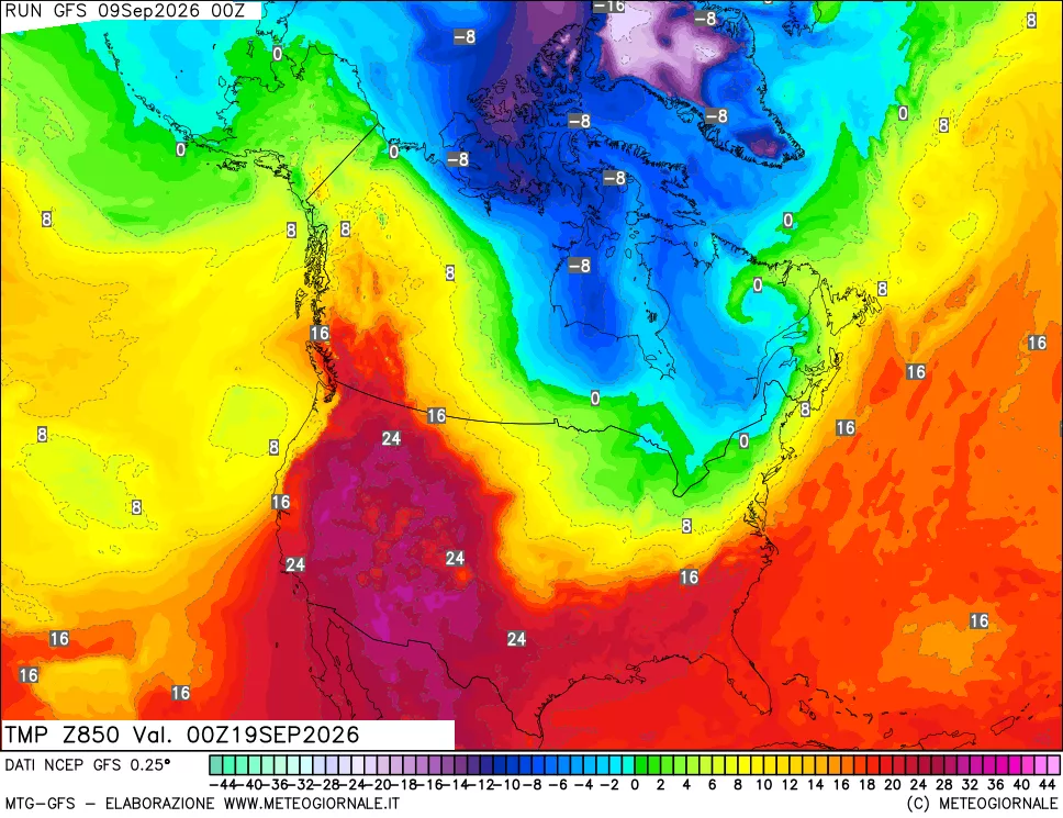 mappa 850 hPa Temp