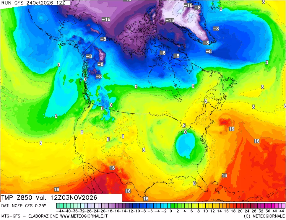 mappa 850 hPa Temp