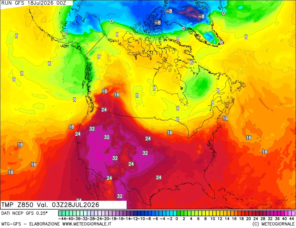 mappa 850 hPa Temp
