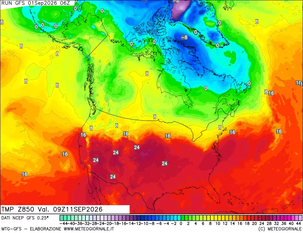 mappa 850 hPa Temp