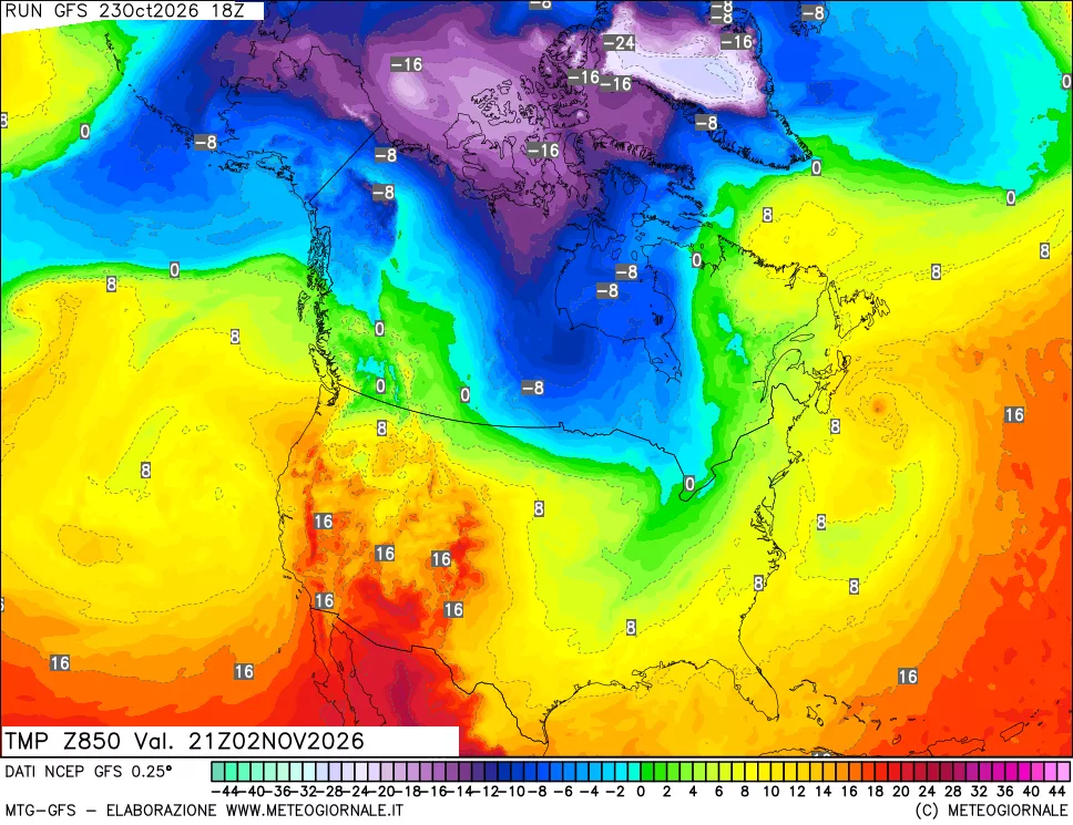 mappa 850 hPa Temp