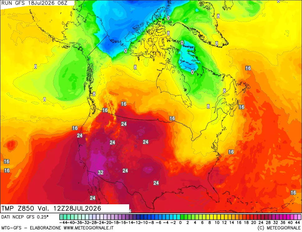 mappa 850 hPa Temp