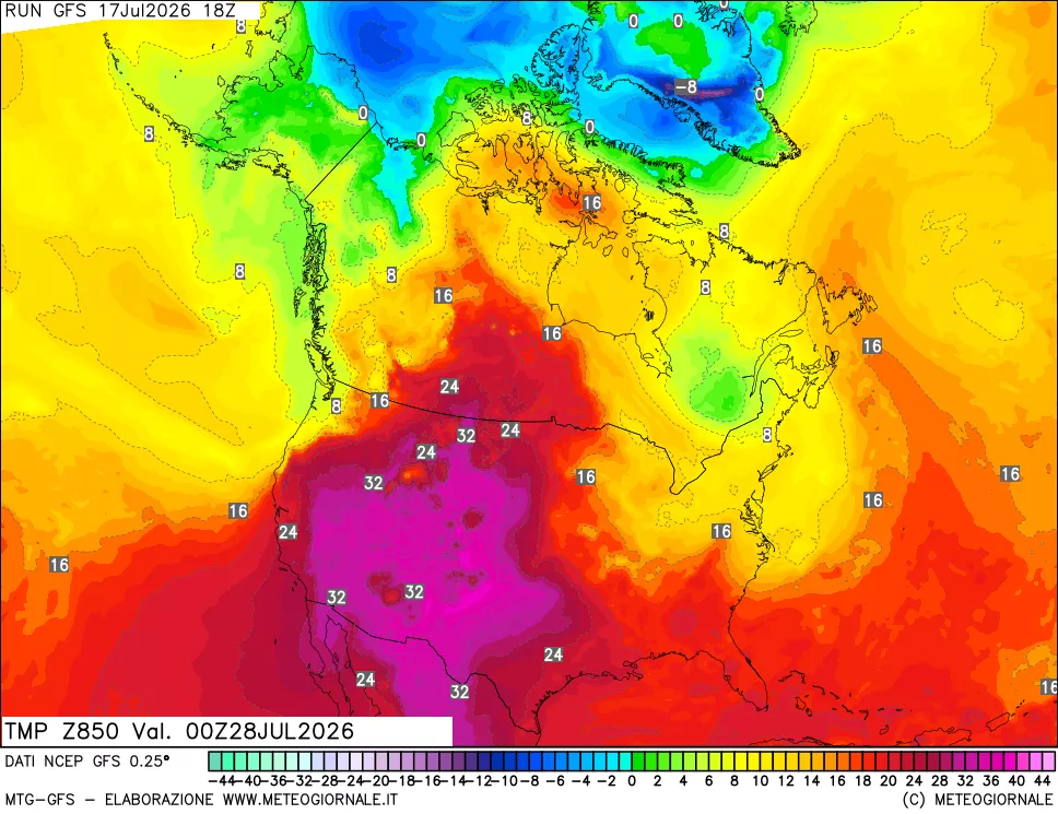 mappa 850 hPa Temp
