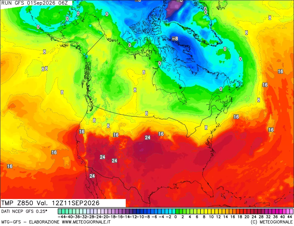 mappa 850 hPa Temp
