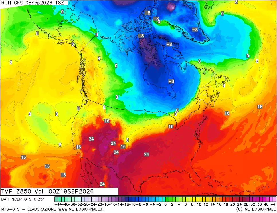 mappa 850 hPa Temp