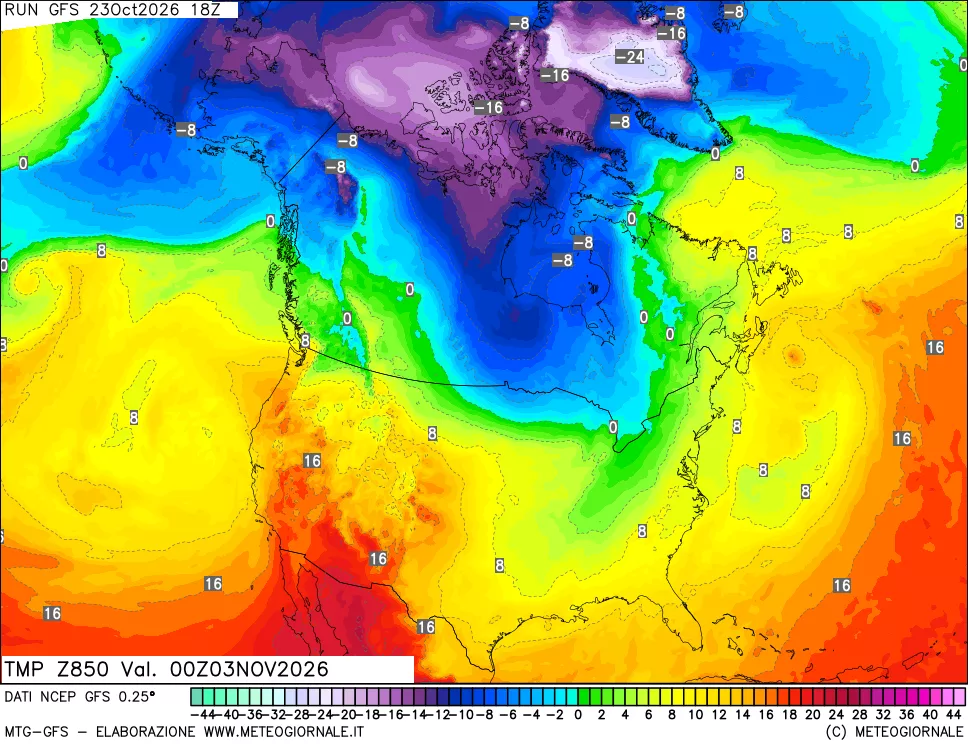 mappa 850 hPa Temp