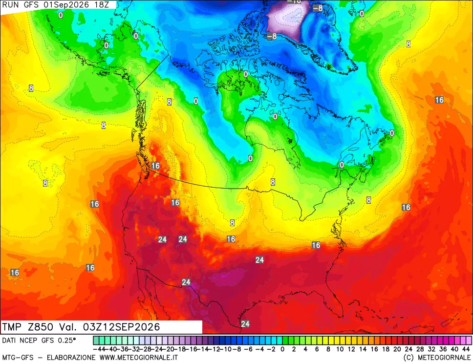 mappa 850 hPa Temp