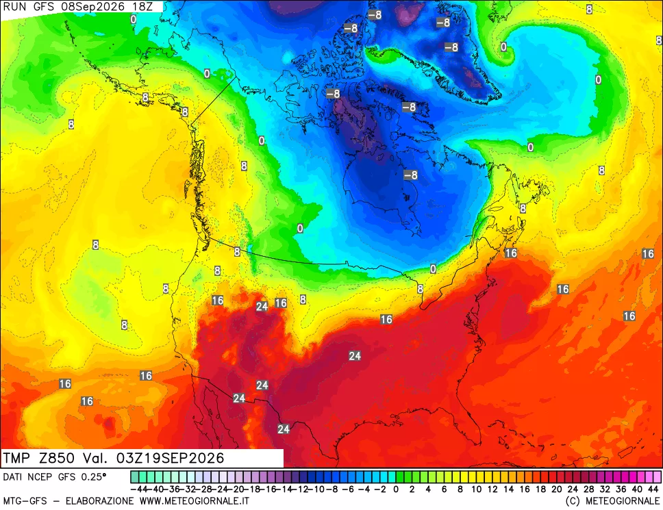 mappa 850 hPa Temp