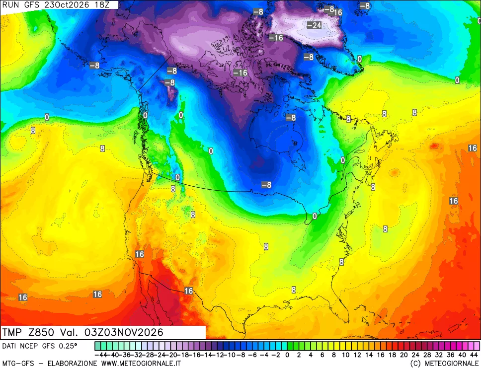 mappa 850 hPa Temp