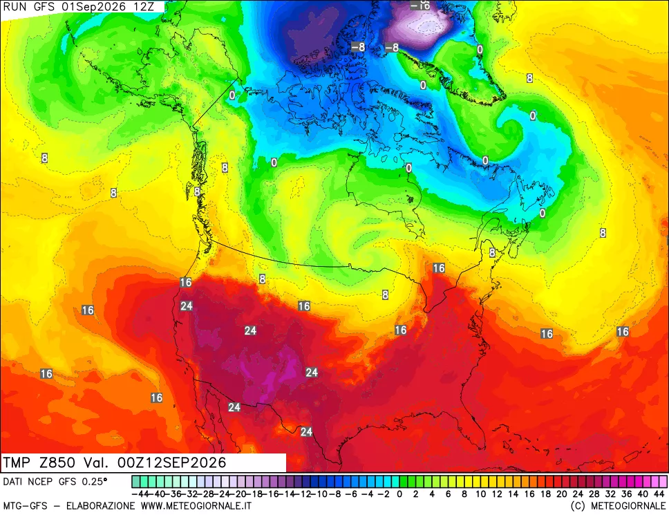 mappa 850 hPa Temp