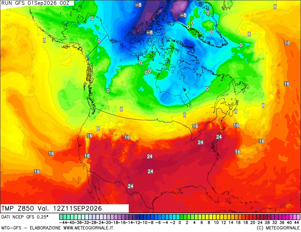 mappa 850 hPa Temp