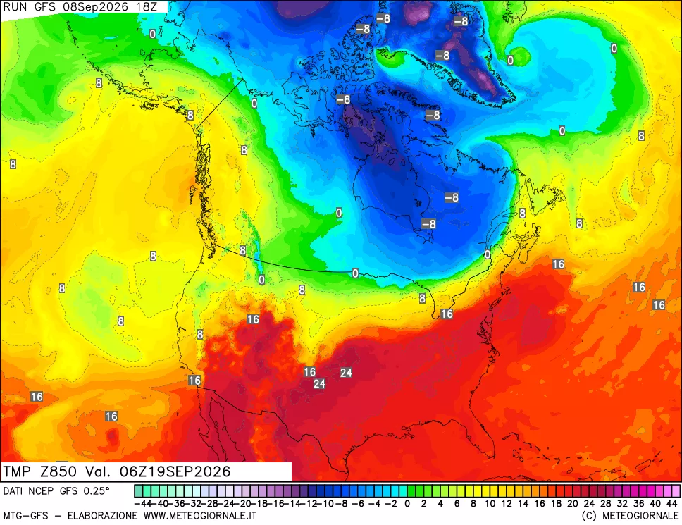mappa 850 hPa Temp