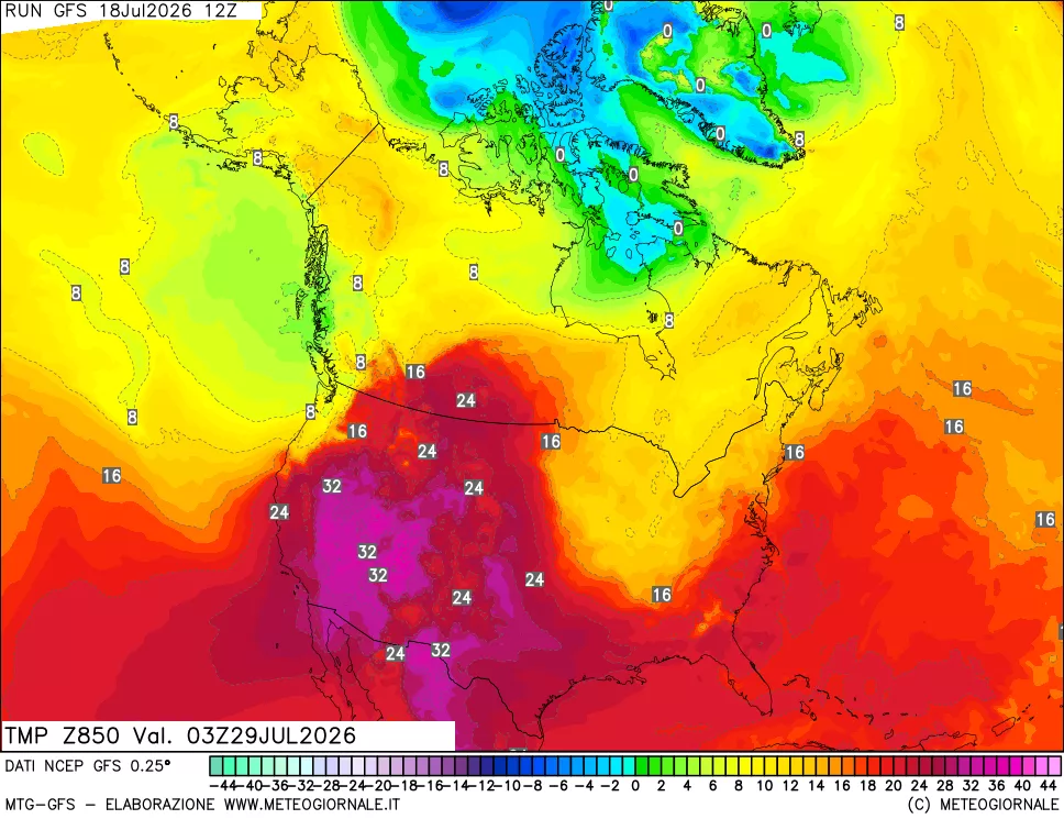 mappa 850 hPa Temp