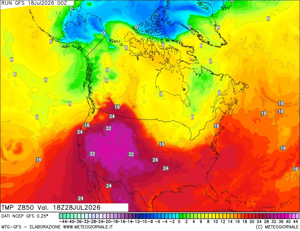 mappa 850 hPa Temp