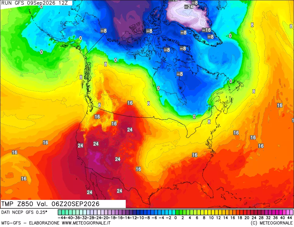 mappa 850 hPa Temp