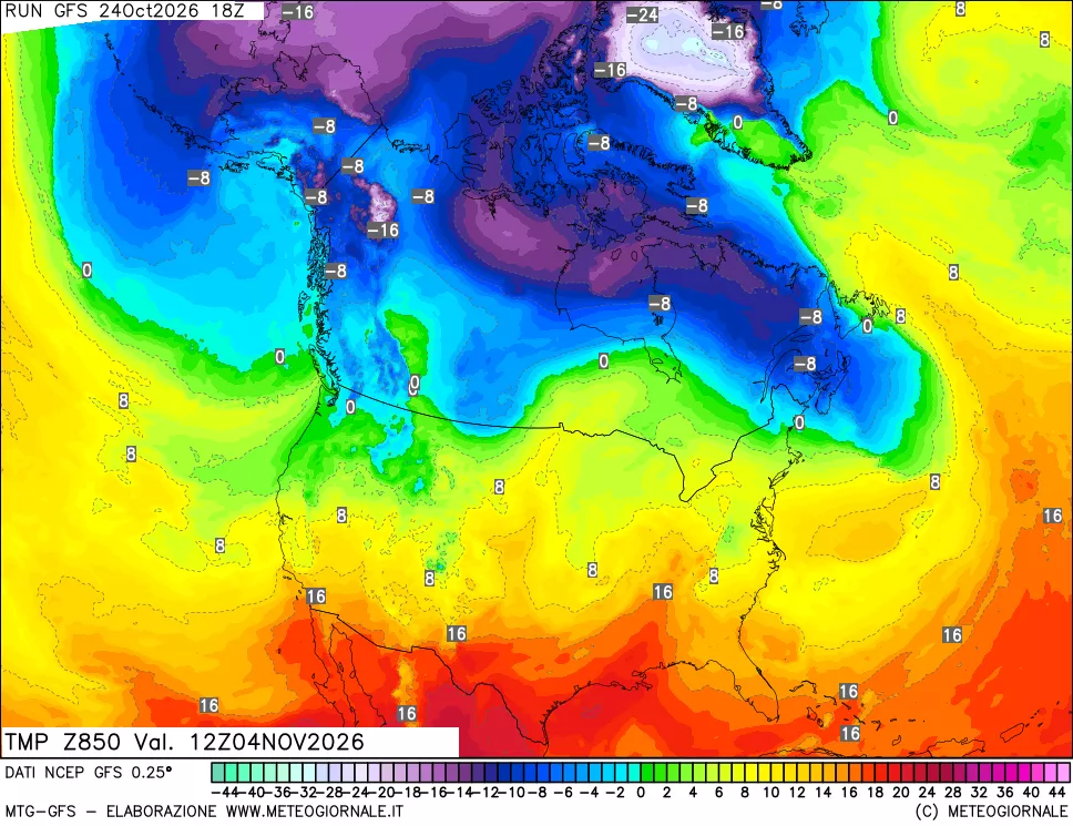 mappa 850 hPa Temp