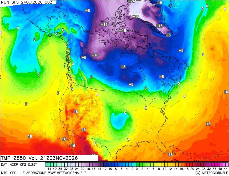 mappa 850 hPa Temp