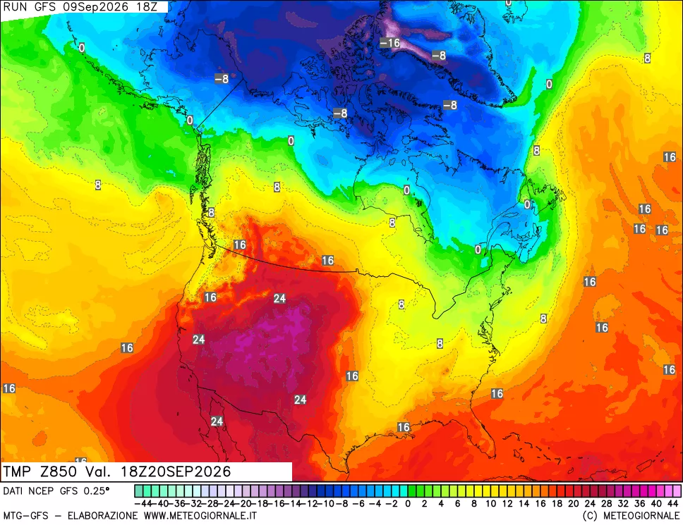 mappa 850 hPa Temp