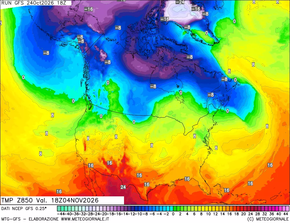mappa 850 hPa Temp