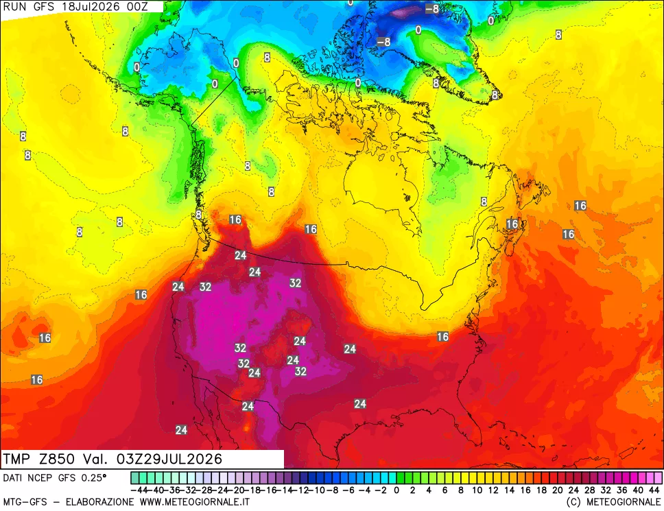 mappa 850 hPa Temp