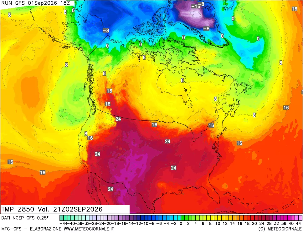 mappa 850 hPa Temp