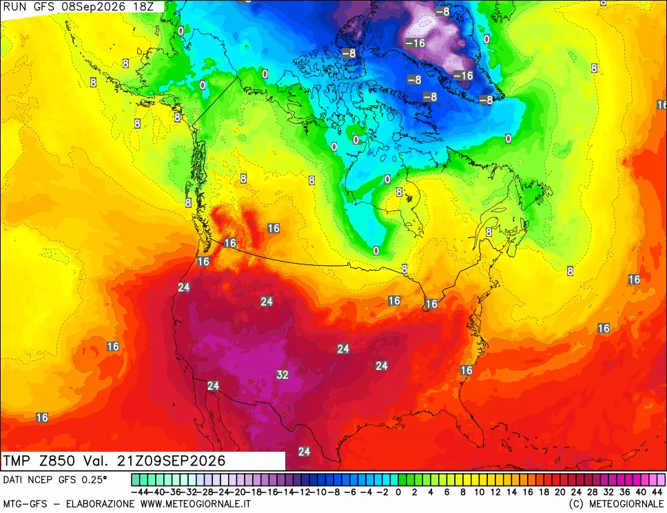 mappa 850 hPa Temp