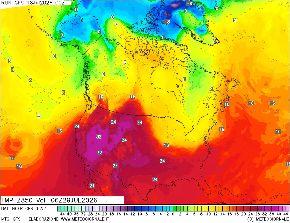 mappa 850 hPa Temp
