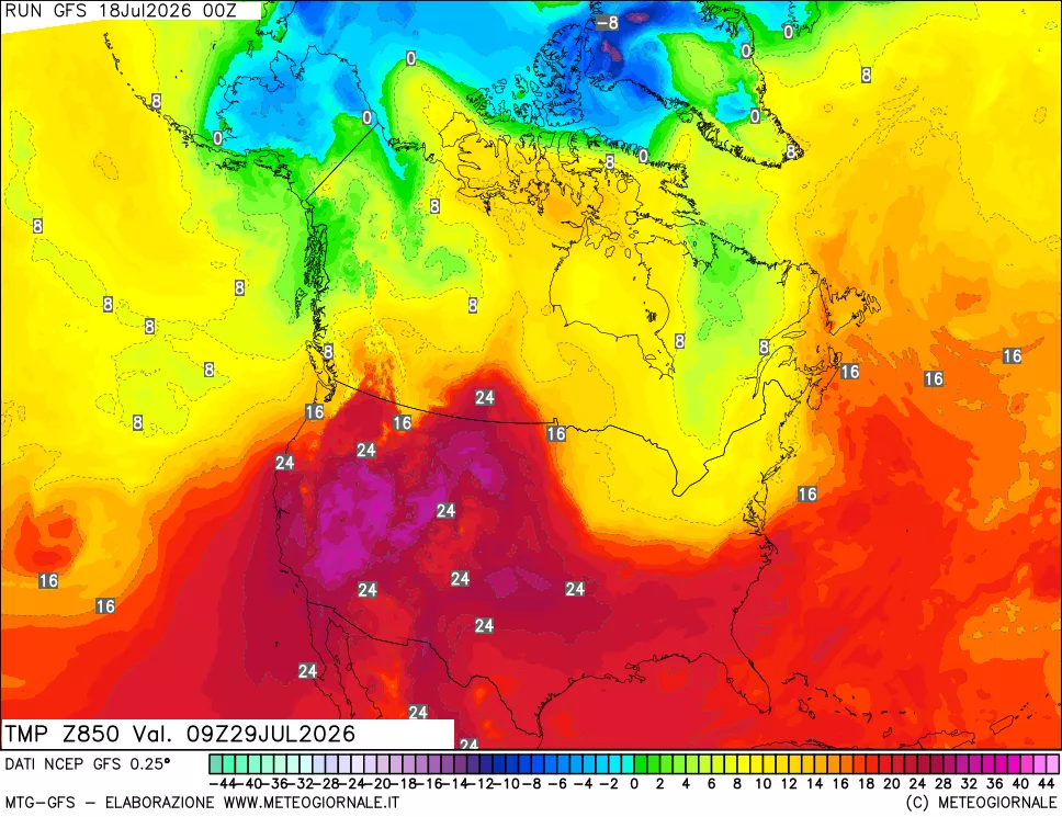 mappa 850 hPa Temp