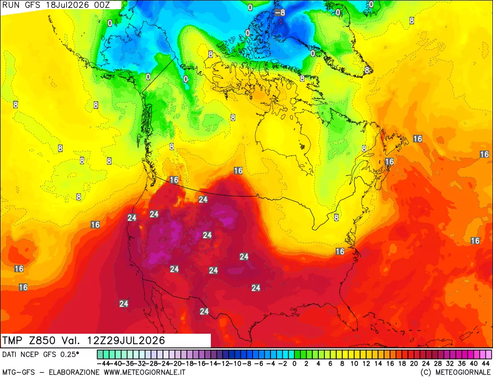 mappa 850 hPa Temp